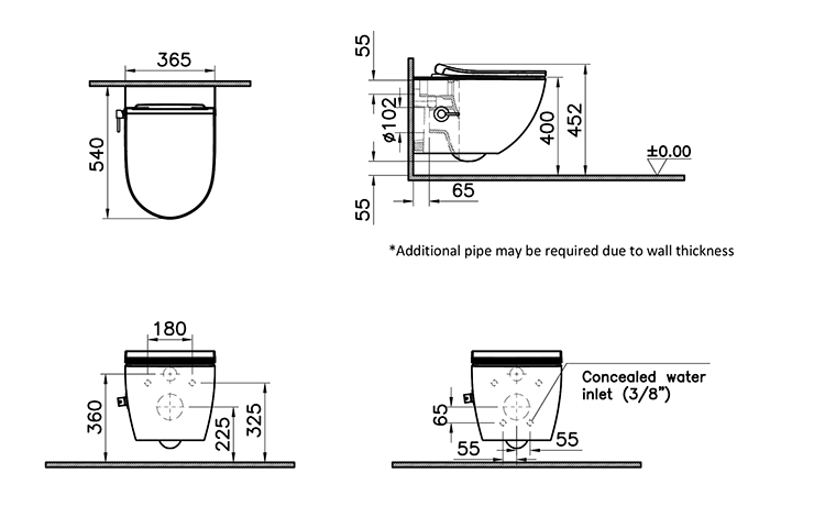 VitrA Aquacare Rimless Round Wall-Hung Toilet with Thermostatic Bidet Function and Soft-Close Seat
