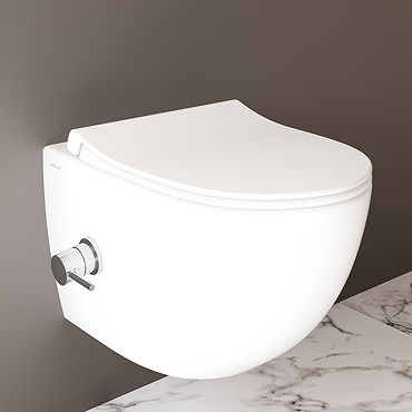 VitrA Aquacare Rimless Round Wall-Hung Toilet with Thermostatic Bidet Function and Soft-Close Seat