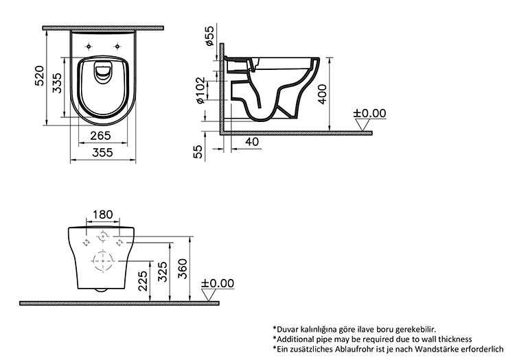 VitrA Zentrum Smooth Flush Rimless Wall Hung Toilet + Seat (Hidden Fixation)