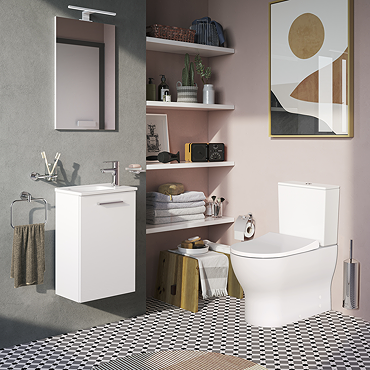 VitrA Evi Complete Bathroom Suite (BTW Close Coupled Toilet + 400mm White Vanity Unit)