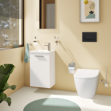 VitrA Evi Complete Wall Hung Bathroom Suite (Toilet, WC Frame + 400mm White Vanity Unit)