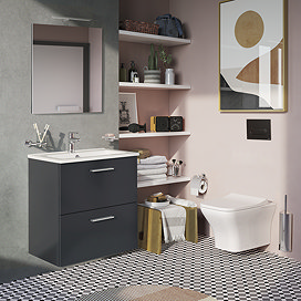 VitrA Evi Complete Wall Hung Bathroom Suite (Toilet, WC Frame + 600mm Anthracite Vanity Unit)