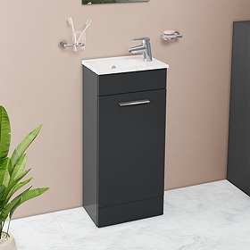 VitrA Evi Gloss Anthracite 400mm Compact Floor Standing 1-Door Vanity Unit