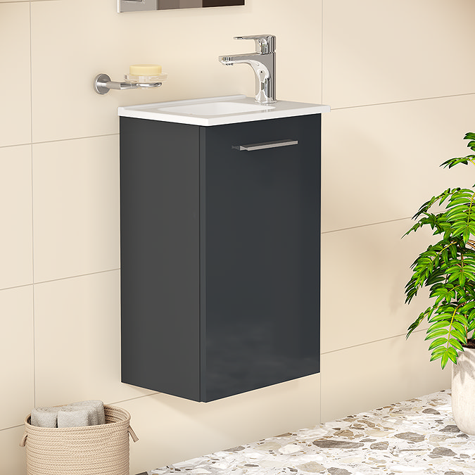 VitrA Evi Gloss Anthracite 400mm Compact Wall Hung 1-Door Vanity Unit