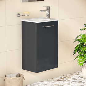 VitrA Evi Gloss Anthracite 400mm Compact Wall Hung 1-Door Vanity Unit