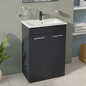 VitrA Evi Gloss Anthracite 600mm Floor Standing 2-Door Vanity Unit