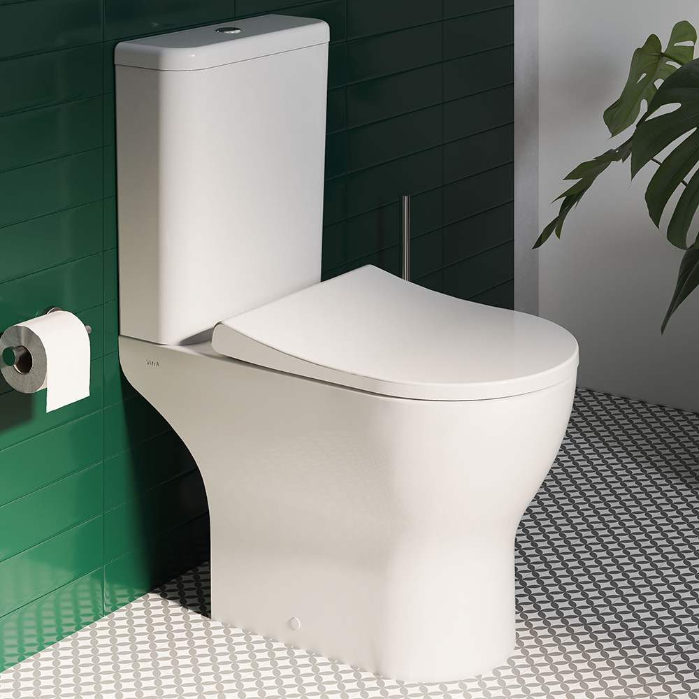 VitrA Evi Round Rimless Close Coupled Toilet Open Back with Soft