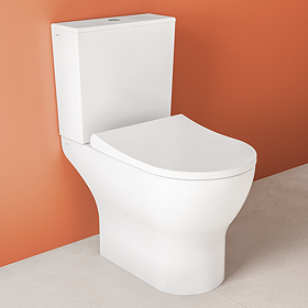 VitrA Evi Round Rimless Close Coupled Toilet - Open Back with Soft-Close Seat