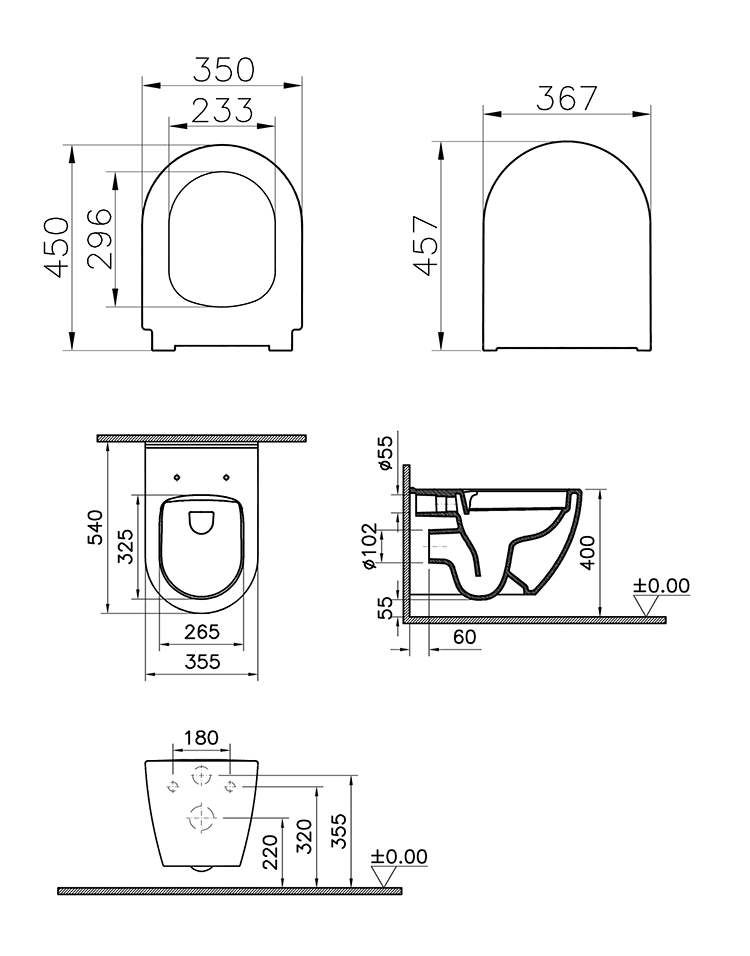 VitrA Evi Wall Hung Rimless Toilet with Soft-Close Seat