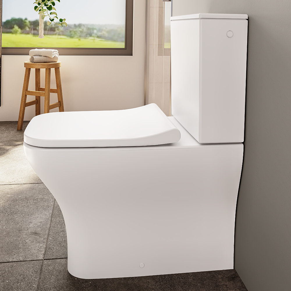 VitrA Evi Square Rimless Close Coupled Toilet Back to Wall With Soft VitrA Evi Square Rimless Close Coupled Toilet Back to Wall With Soft