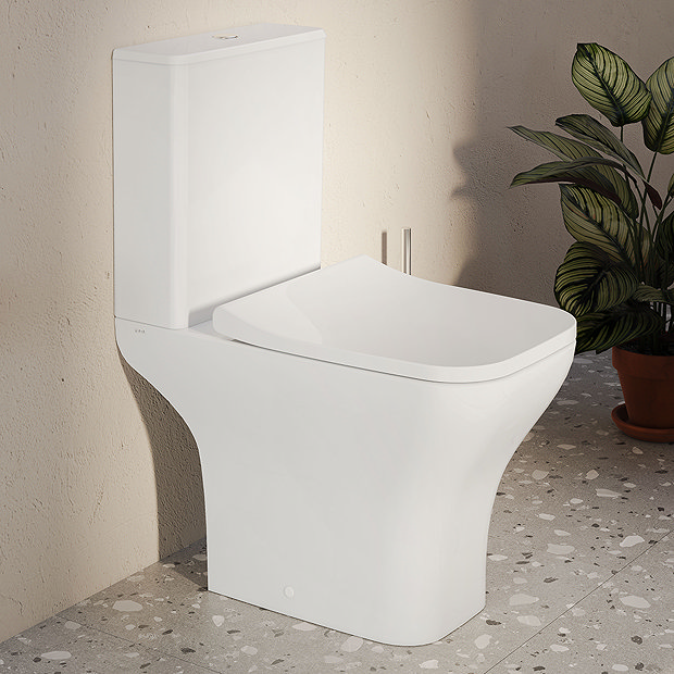 VitrA Evi Square Rimless Close Coupled Toilet Open Back with SoftClose Seat