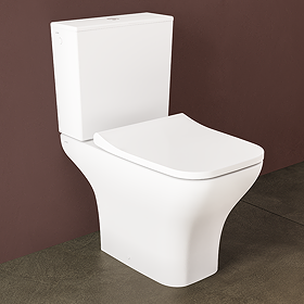 VitrA Evi Square Rimless Close Coupled Toilet - Open Back with Soft-Close Seat