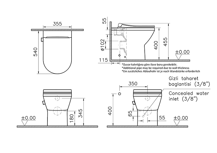 VitrA Integra Aquacare Back-to-Wall Toilet with Thermostatic Bidet Function