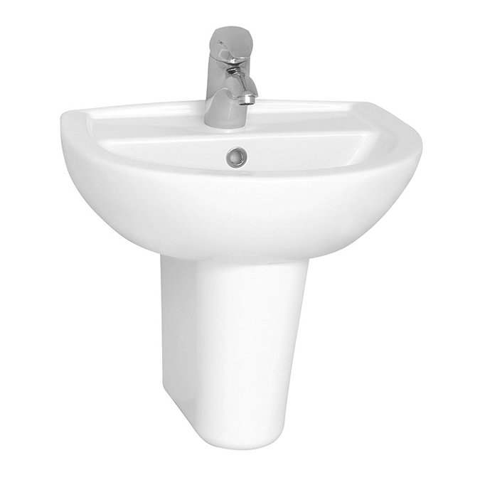 Vitra - Layton Cloakroom Basin and Half Pedestal - 1 Tap Hole - 2 Size Options Large Image