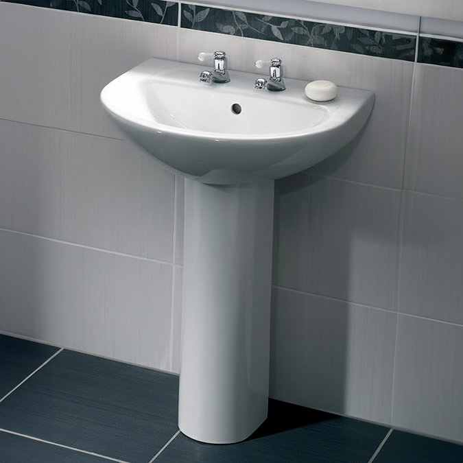 Vitra - Milton Basin and Pedestal - 2 Tap Hole - 2 Size Options 57cm Basin - 2 Tap Hole