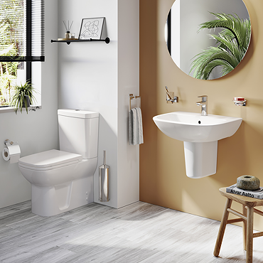 VitrA S20 4-Piece Bathroom Suite (BTW Close Coupled Toilet + 500mm Semi Pedestal Basin)