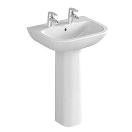 Vitra - S20 Model Washbasin & Pedestal - 2 Tap Hole - 5 x Size Options Medium Image