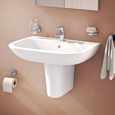 VitrA S20 Wall Mounted Basin and Half Pedestal - 1 Tap Hole