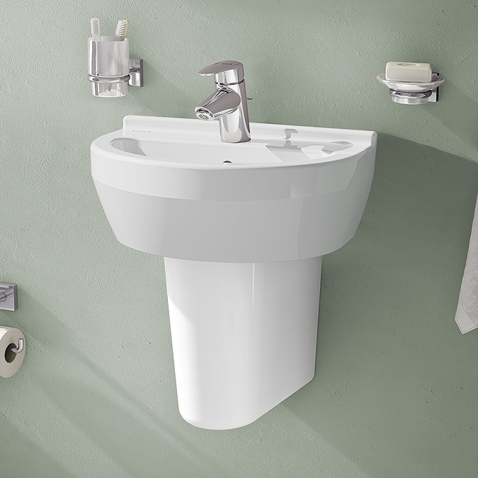 VitrA S50 45cm Round Cloakroom Basin and Half Pedestal - 1 Tap Hole