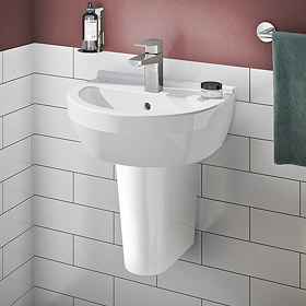 VitrA S50 45cm Round Cloakroom Basin and Half Pedestal - 1 Tap Hole