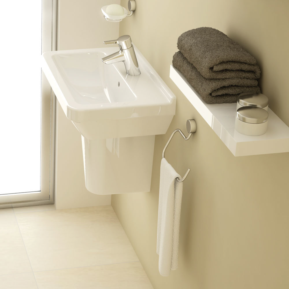 VitrA - S50 45cm Square Cloakroom Basin and Half Pedestal - 1 Tap Hole ...