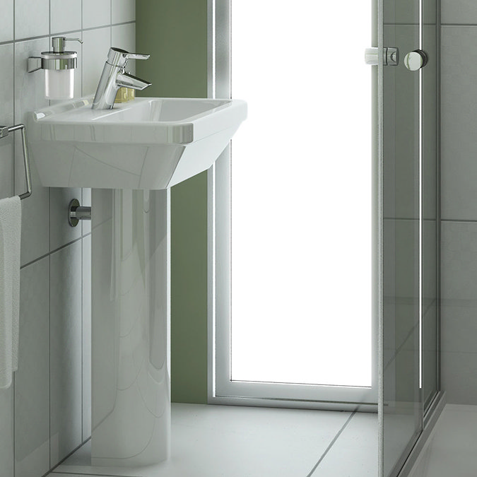 VitrA - S50 45cm Square Cloakroom Basin and Pedestal - 1 Tap Hole Profile Large Image