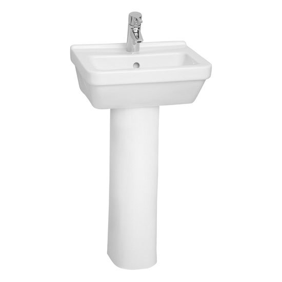 Vitra - S50 45cm Square Cloakroom Basin and Pedestal - 1 Tap Hole Large Image