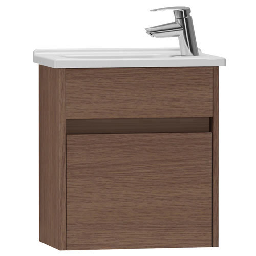 Vitra - S50 Compact Single Door Vanity Unit and Basin - Oak - 2 Size Options Large Image