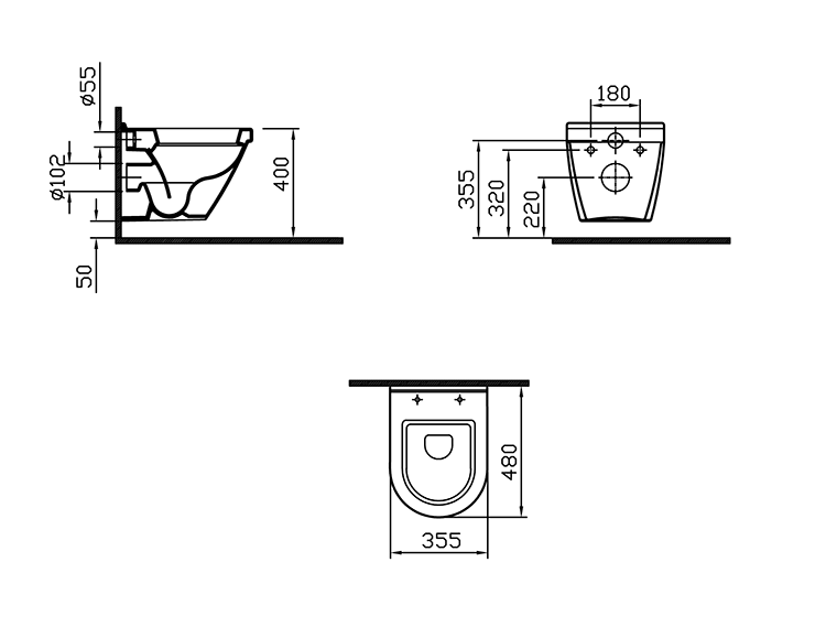 VitrA S50 Compact Rimless Wall Hung Toilet + Soft Close Seat