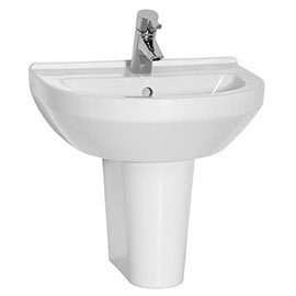 Vitra - S50 Round Washbasin & Half Pedestal - 1 Tap Hole - 4 Size Options Medium Image
