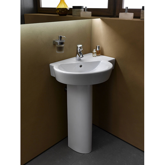 Vitra - Sunrise Offset Corner Basin and Pedestal - Left or Right Hand Tap Hole Option Feature Large 