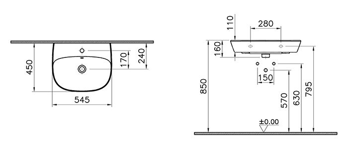 55cm Basin - 1 Tap Hole