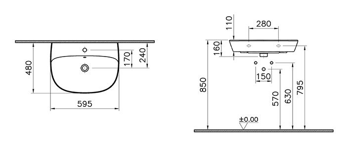 60cm Basin - 1 Tap Hole