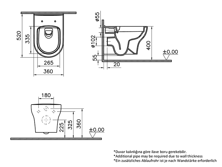 VitrA Zentrum Smooth Flush Rimless Wall Hung Toilet + Seat (Open Fixation)