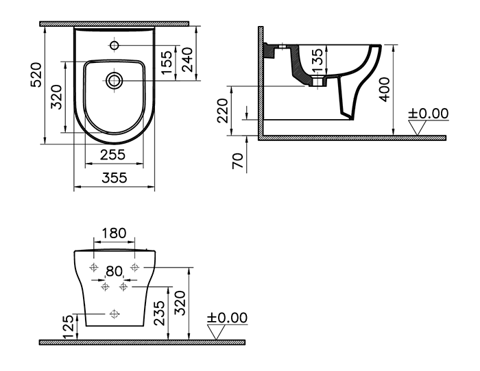 VitrA Zentrum Wall Hung Bidet