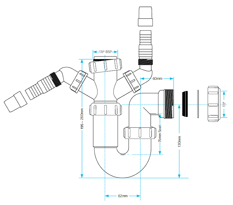 Viva 40mm Easi-Flo Sink Trap with Twin 135° Nozzles