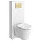 Voyage Tall WC Toilet Unit with Concealed Cistern Frame, Wall Hung Pan & Brushed Brass Flush Plate - Arctic White