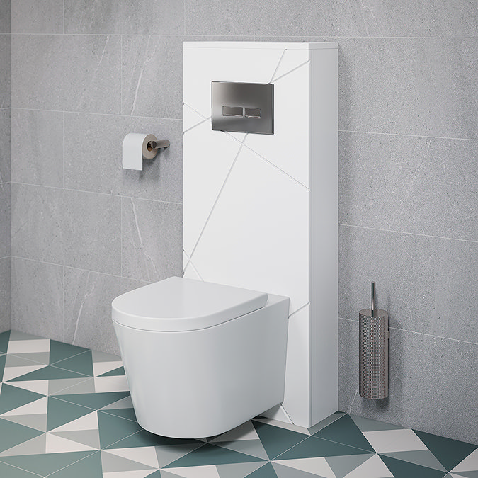 Voyage Tall WC Toilet Unit with Concealed Cistern Frame, Wall Hung Pan & Chrome Flush Plate - Arctic White