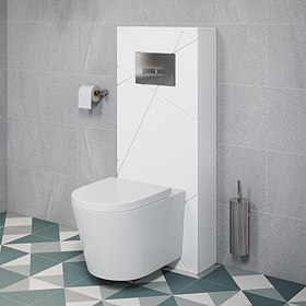 Voyage Tall WC Toilet Unit with Concealed Cistern Frame, Wall Hung Pan & Chrome Flush Plate - Arctic White
