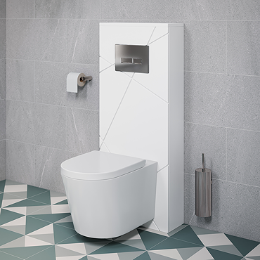 Voyage Tall WC Toilet Unit with Concealed Cistern Frame, Wall Hung Pan & Chrome Flush Plate - Arctic White