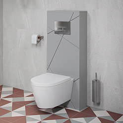 Voyage Tall WC Toilet Unit with Concealed Cistern Frame, Wall Hung Pan & Chrome Flush Plate - Cool Grey
