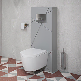 Voyage Tall WC Toilet Unit with Concealed Cistern Frame, Wall Hung Pan & Chrome Flush Plate - Cool Grey