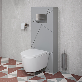 Voyage Tall WC Toilet Unit with Concealed Cistern Frame, Wall Hung Pan & Chrome Flush Plate - Cool Grey