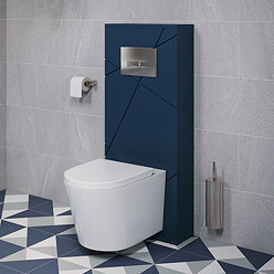 Voyage Tall WC Toilet Unit with Concealed Cistern Frame, Wall Hung Pan & Chrome Flush Plate - Indigo Blue