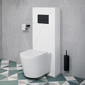 Voyage Tall WC Toilet Unit with Concealed Cistern Frame, Wall Hung Pan & Matt Black Flush Plate - Arctic White