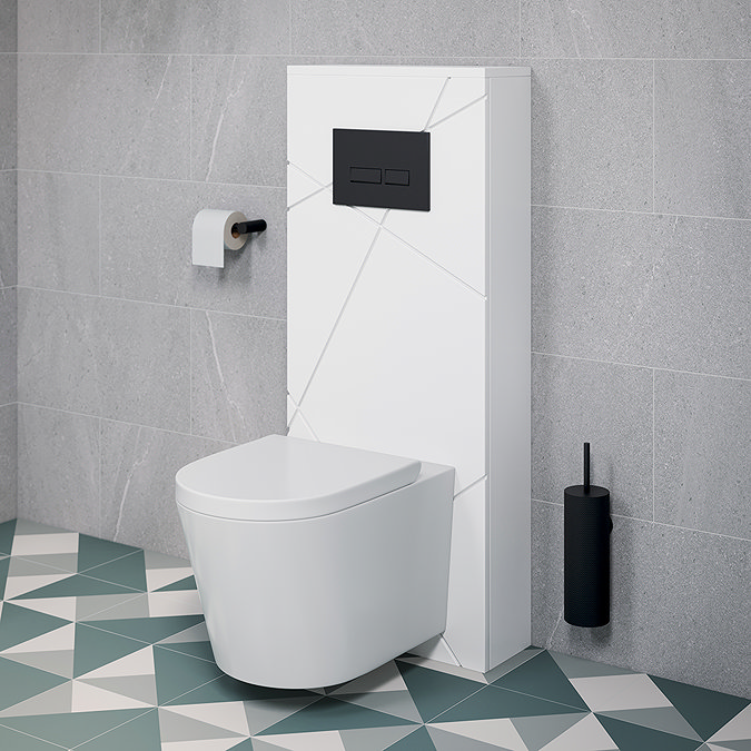 Voyage Tall WC Toilet Unit with Concealed Cistern Frame, Wall Hung Pan & Matt Black Flush Plate - Arctic White