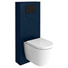 Voyage Tall WC Toilet Unit with Concealed Cistern Frame, Wall Hung Pan & Matt Black Flush Plate - Indigo Blue
