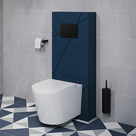 Voyage Tall WC Toilet Unit with Concealed Cistern Frame, Wall Hung Pan & Matt Black Flush Plate - Indigo Blue