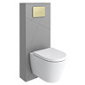 Voyage Tall WC Toilet Unit with Concealed Cistern Frame, Wall Hung Pan & Brushed Brass Flush Plate - Cool Grey