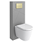 Voyage Tall WC Toilet Unit with Concealed Cistern Frame, Wall Hung Pan & Brushed Brass Flush Plate - Cool Grey